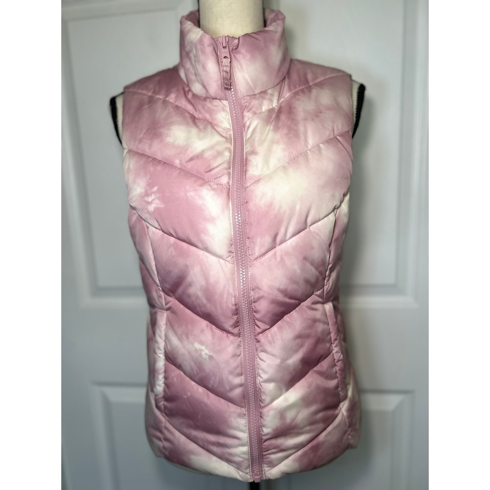 Aeropostale Puffer Vest Tie Dye S Pink White Remixed Down Quilted Mock Neck NWT